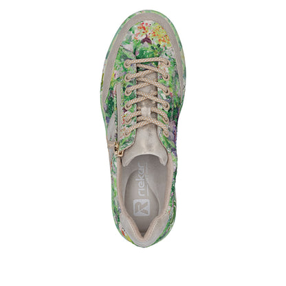 Rieker Ladies Floral Print Feature Sole Lace Sneaker