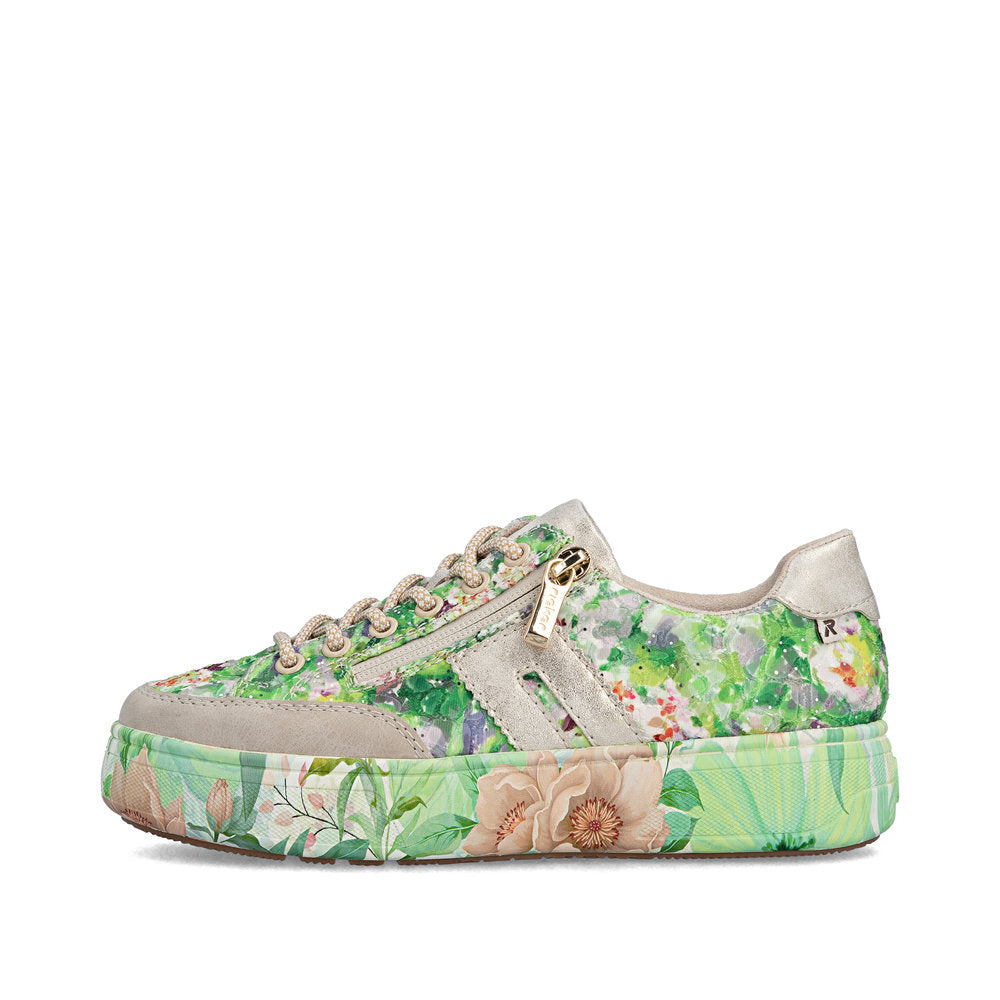 Rieker Ladies Floral Print Feature Sole Lace Sneaker
