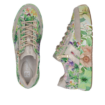 Rieker Ladies Floral Print Feature Sole Lace Sneaker