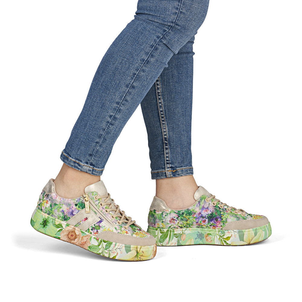 Rieker Ladies Floral Print Feature Sole Lace Sneaker