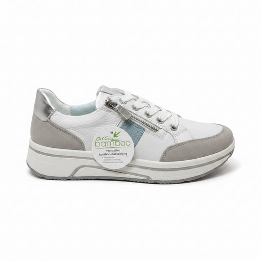 Ara Sapporo 12-27534 Ladies Flatform White Zip Side Sneaker
