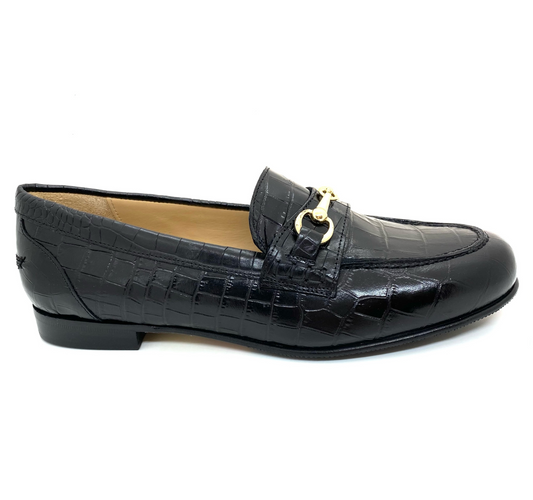 HB ladies Zoe Snaffle Trim Moccasin Black Croco