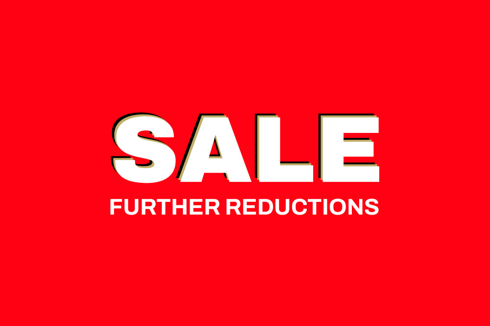 A bright red promotional graphic with large white text reading 'SALE' and smaller text below reading 'FURTHER REDUCTIONS'.
