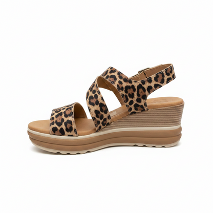 Oh! My Sandals Ladies Wedge Heel Cross Strap Leopard Sandal
