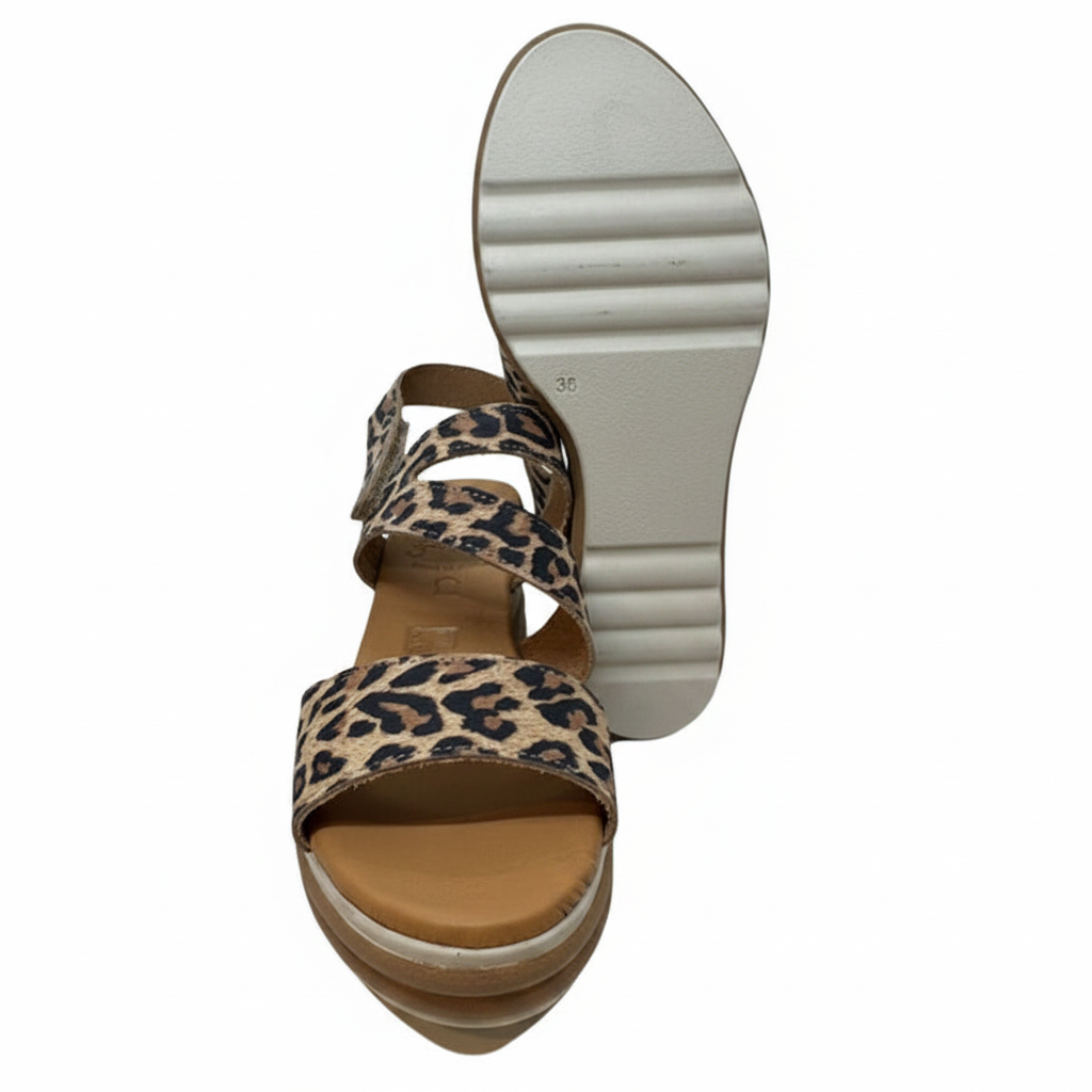Oh! My Sandals Ladies Wedge Heel Cross Strap Leopard Sandal