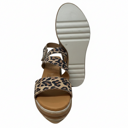 Oh! My Sandals Ladies Wedge Heel Cross Strap Leopard Sandal
