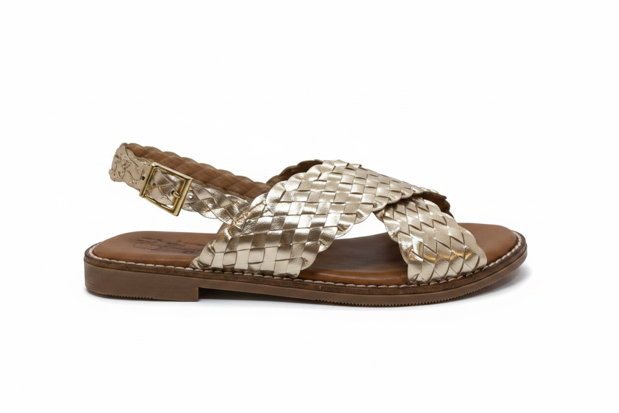 Oh! My Sandals Woven Leather Cross Strap Sandal