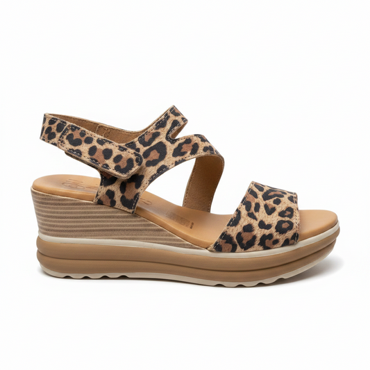 Oh! My Sandals Ladies Wedge Heel Cross Strap Leopard Sandal