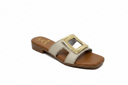 Oh! My Sandals Metallic Trim Backless  Sandal