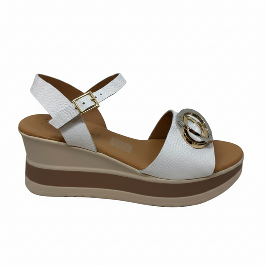 Oh! My Sandals Ladies Flatform Circle Trim White Sandal