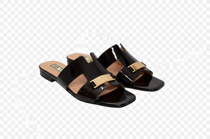HB Ladies Patent Leather Gold Trim Slider - Background Removed