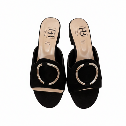 HB Italia black suede mule sandals - top view