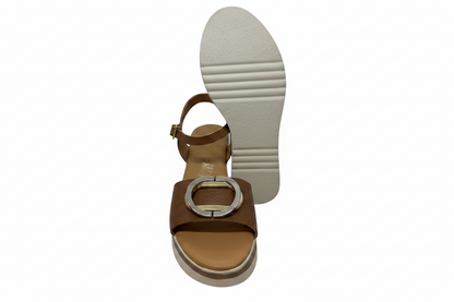 Oh! My Sandals Ladies Flatform Circle Trim Tan Sandal