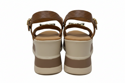 Oh! My Sandals Ladies Flatform Circle Trim Tan Sandal