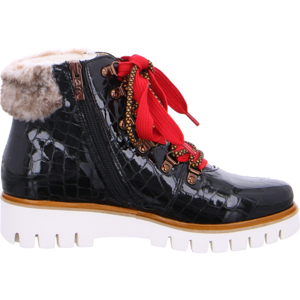 Jackson-Keil Lace Up Patent Croc Ankle Boot With Fur Cuff