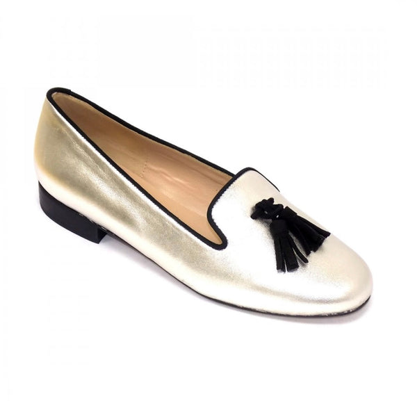 HB Shoes Clover Silver Metallic Tassle Flat Shoe