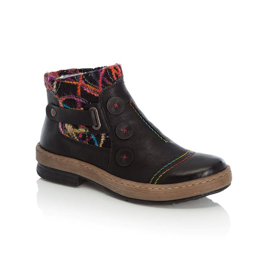 Rieker Ladies Zip ankle Boot Knitted Cuff