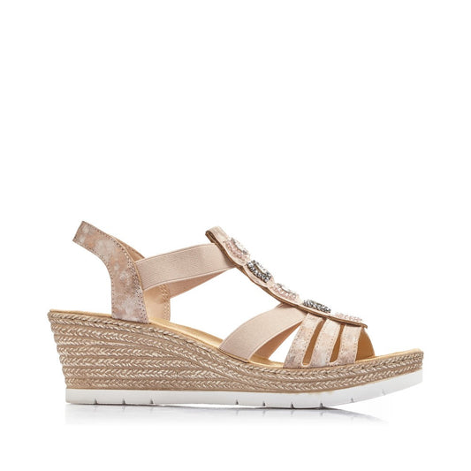 Rieker Ladies Wedge Heel Elastic Strap Sandal