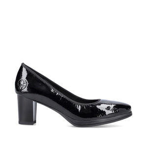 Rieker Ladies Mid Heel Crinkle Patent Court Shoe