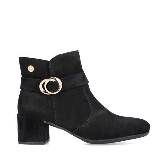 Rieker Ladies Block Heel Buckle Trim Ankle Boot