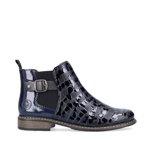 Rieker Ladies Croco Print Elastic Sided Ankle Boot