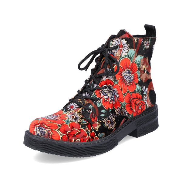 Rieker Ladies Floral Print Lace Up Ankle Boot