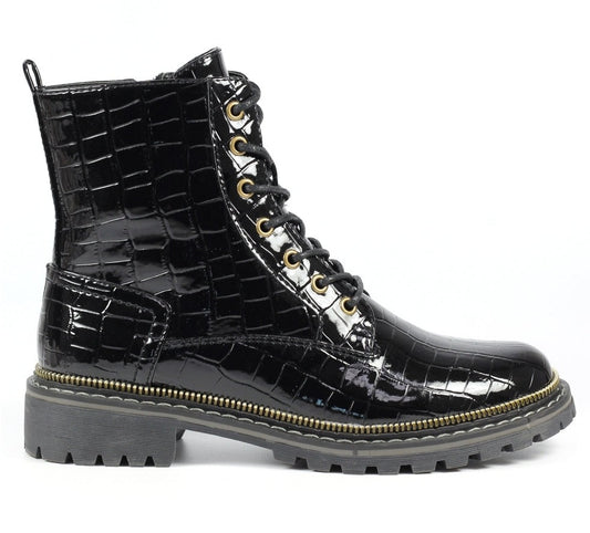 Lunar Regan Ladies Croco Chunky Sole Ankle Boot