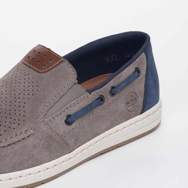 Rieker men's Suede Slip On Deck Style Shoe