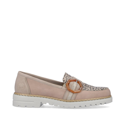 Rieker Ladies Buckle Trim Nubuck Loafer