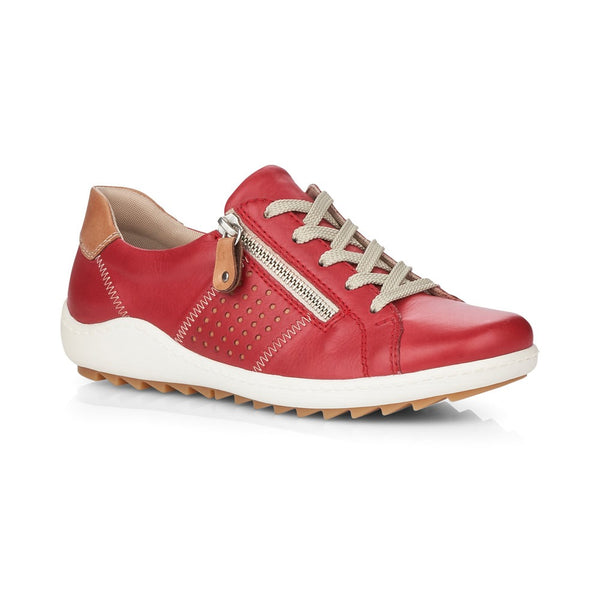 Remonte Ladies Zip Sided Lace Up Shoe Red