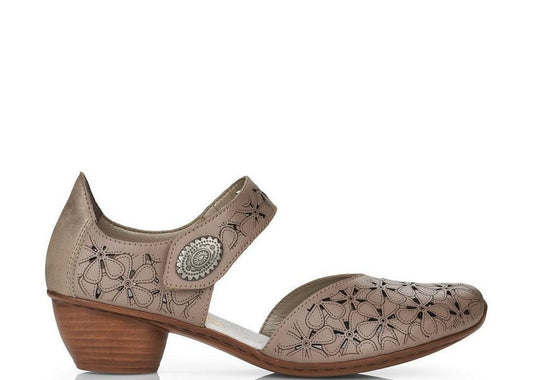 Rieker Ladies Mary Jane Shoe Lazer Cut Detail