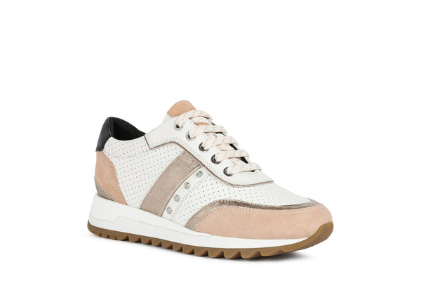 Geox Ladies Tabelya Lace Up Sneaker White/Apricot