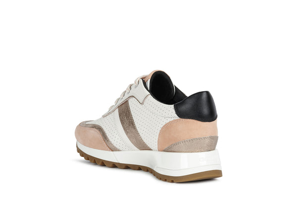 Geox Ladies Tabelya Lace Up Sneaker White/Apricot