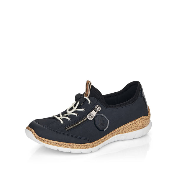 Rieker Ladies Navy Elastic Lace Up Casual Trainer Shoe
