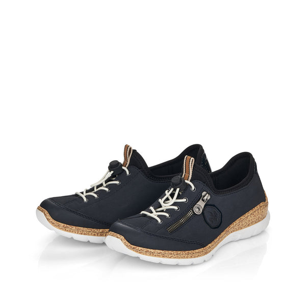 Rieker Ladies Navy Elastic Lace Up Casual Trainer Shoe