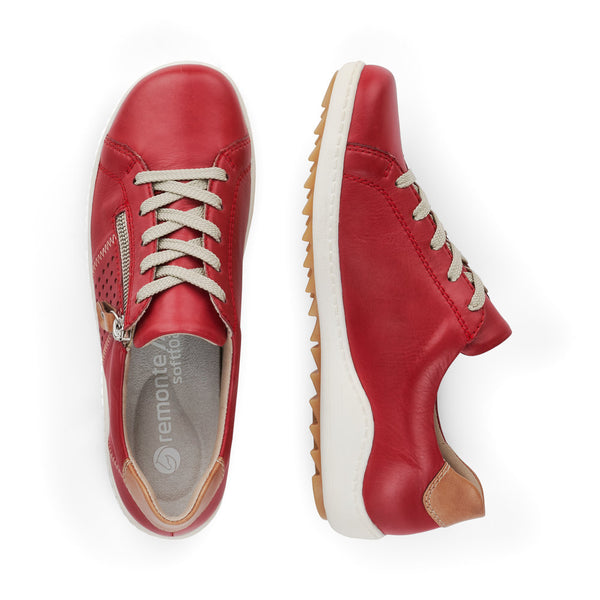 Remonte Ladies Zip Sided Lace Up Shoe Red