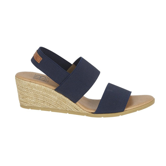 HB Shoes Ladies Sandy Navy Mid Wedge Heel Elastic Strap Sandal